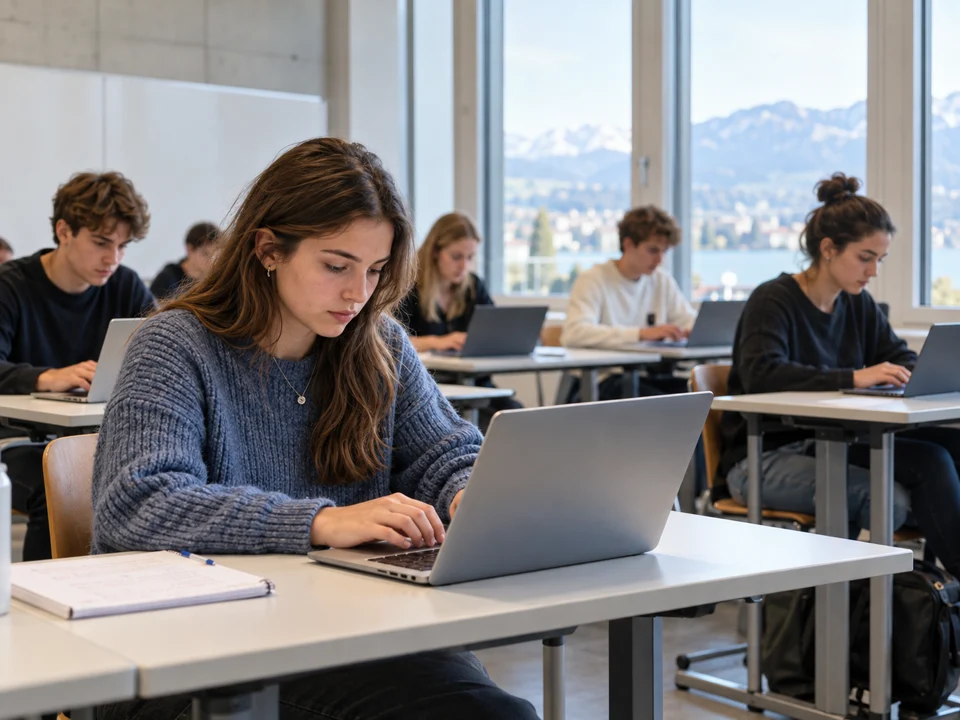 Lernende bearbeiten einzeln eine digitale Prüfung am Notebook