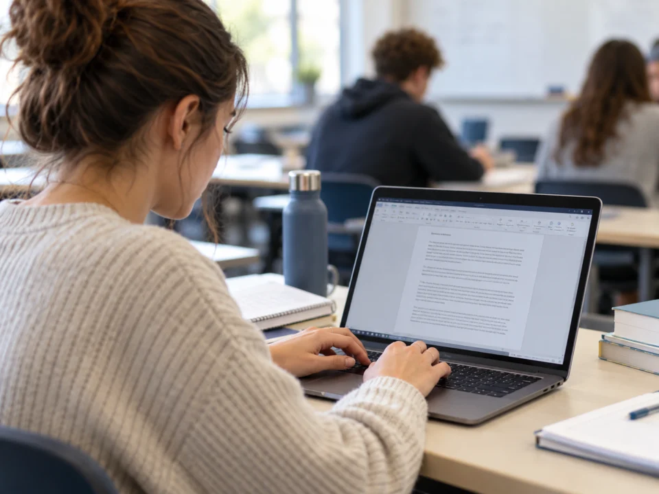 Lernende verfasst einen Text am Notebook